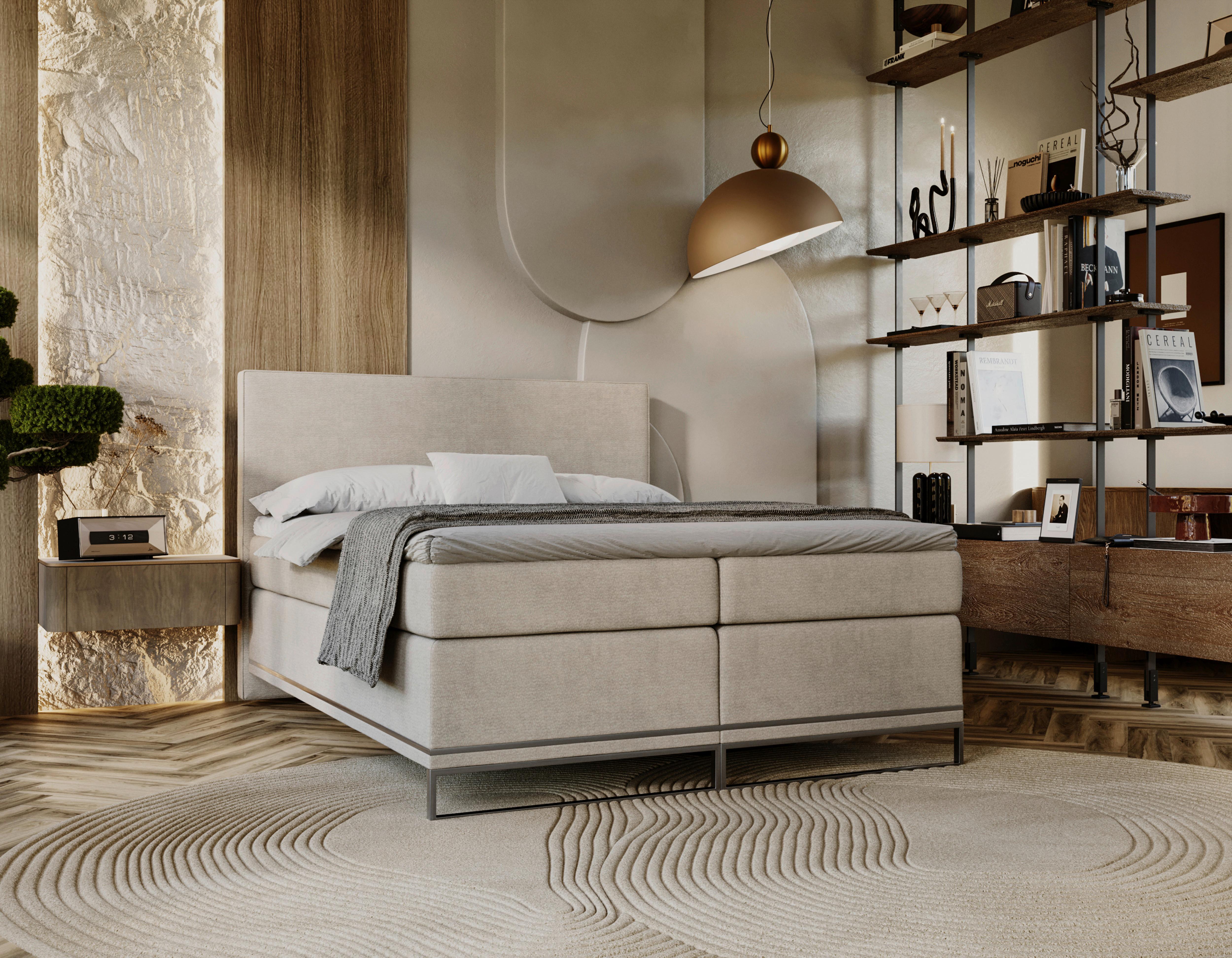 Boxspringbett Cromo Beige ca. 180x200 Textil Premium Living Möbel > Betten > Doppelbetten Beige
