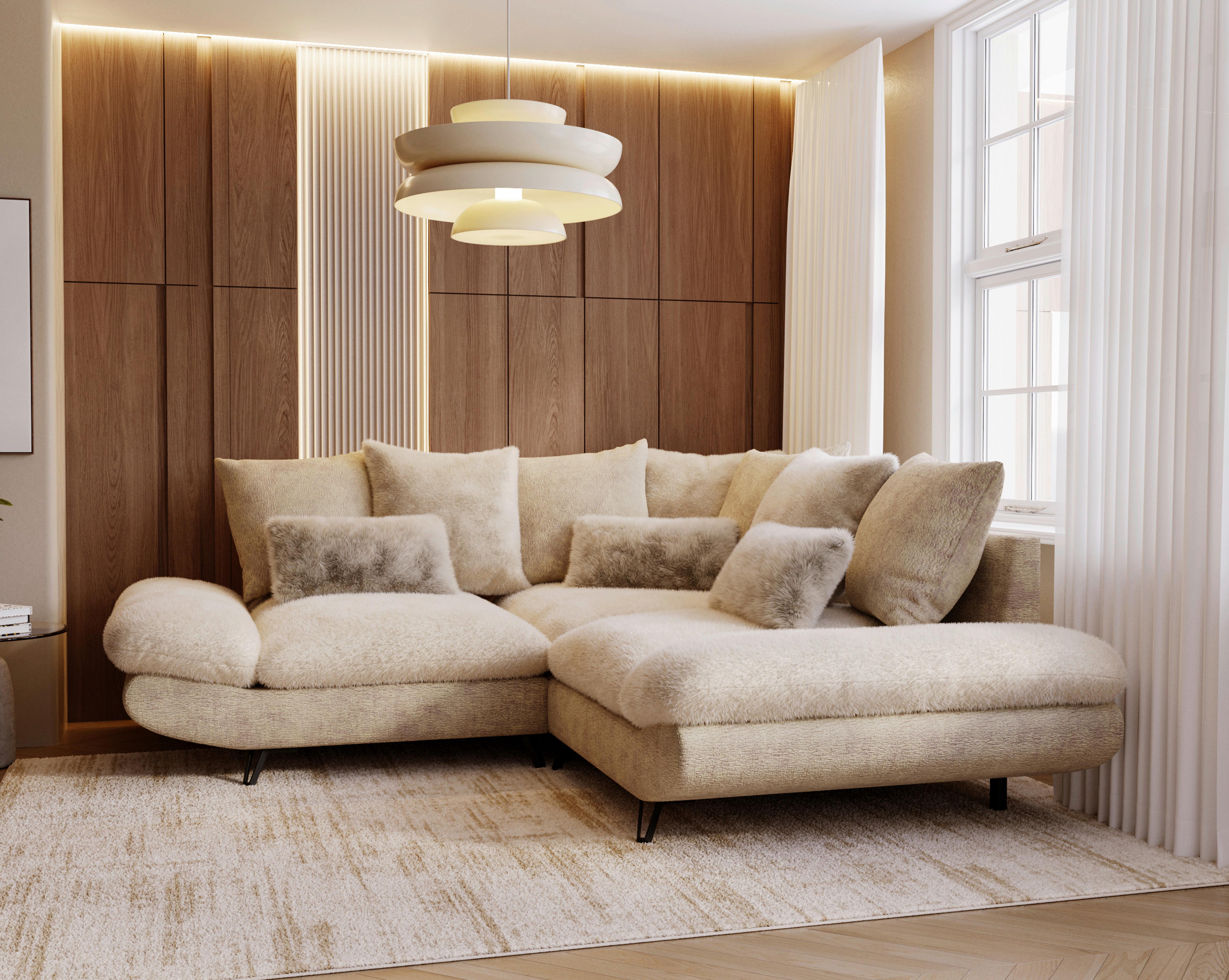 Wohnlandschaft Bormio Beige Textil Premium Living Möbel > Sofas & Couches > Wohnlandschaften Beige