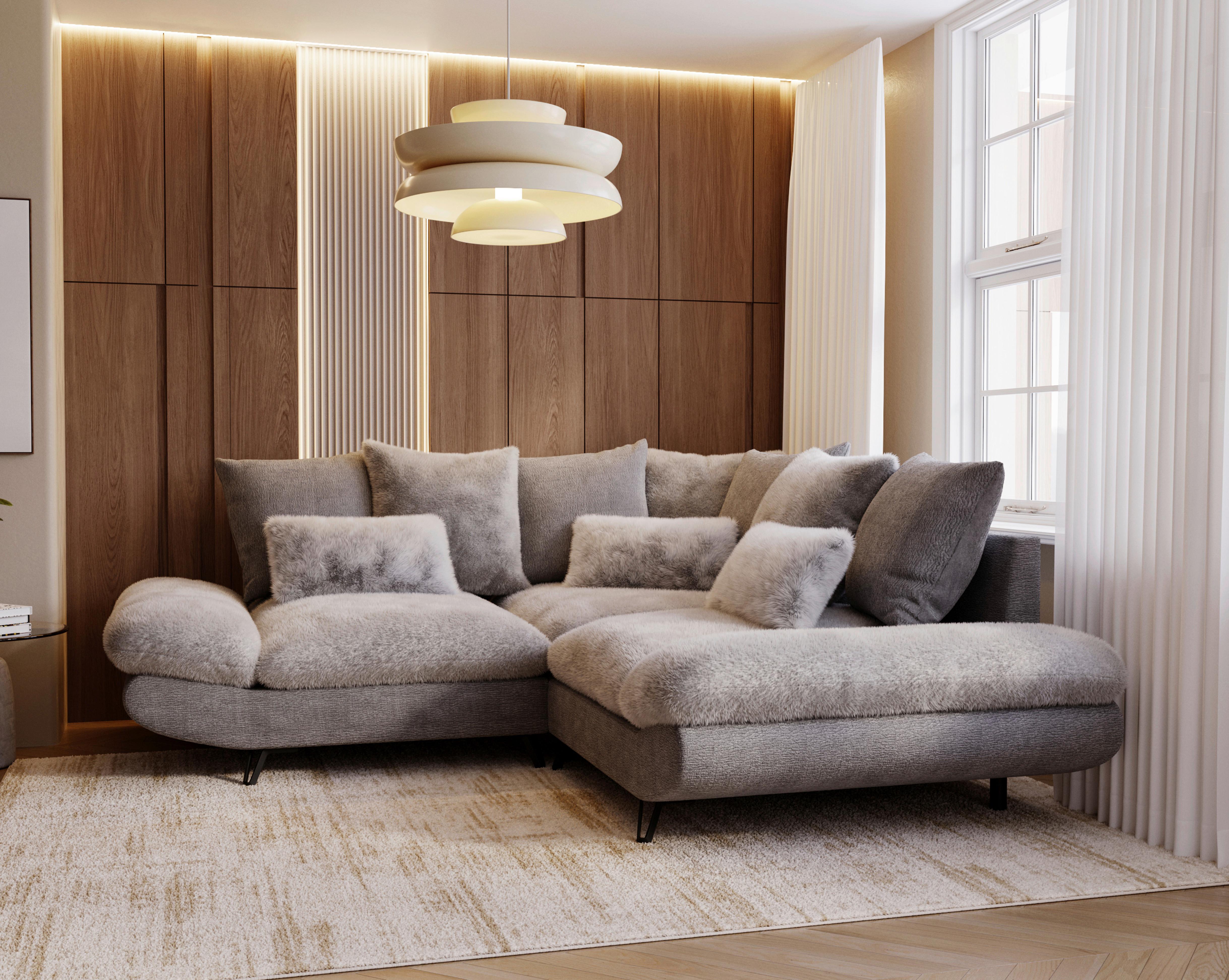 Wohnlandschaft Bormio Grau Textil Premium Living Möbel > Sofas & Couches > Wohnlandschaften Grau