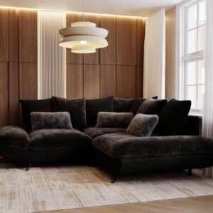 Wohnlandschaft Bormio Schwarz Textil Premium Living Möbel > Sofas & Couches > Wohnlandschaften Schwarz
