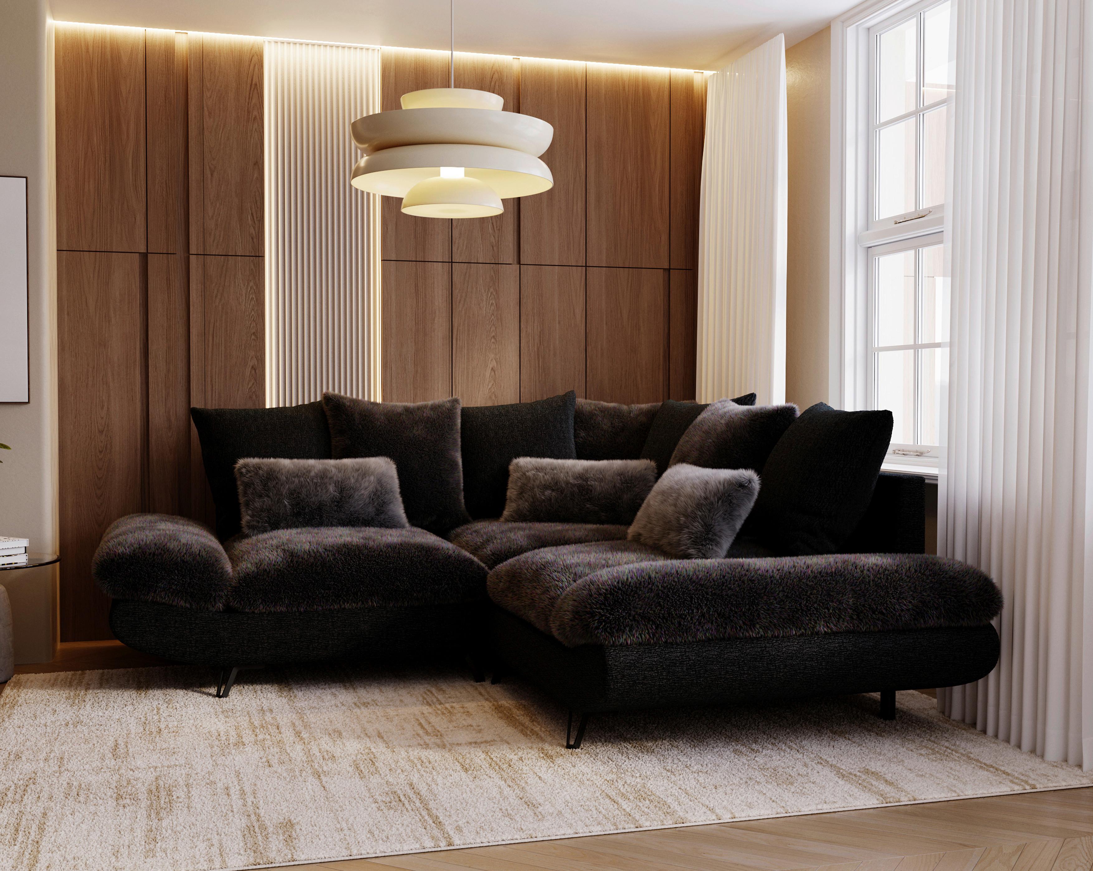Wohnlandschaft Bormio Schwarz Textil Premium Living Möbel > Sofas & Couches > Wohnlandschaften Schwarz