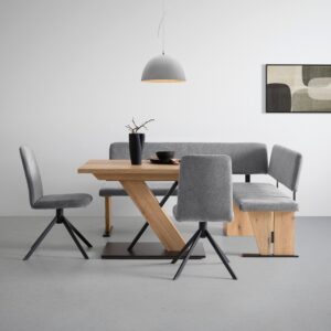 Tischgruppe Kassel Grau/Schwarz/Eichefarben Metall, Textil, Holzwerkstoff Based Möbel > Bänke > Eckbänke Grau