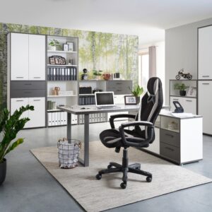 wohnli-moebel-suche-000687057401-1 Eckschreibtisch in Grau/Weiß Holzwerkstoff, Kunststoff Mömax Möbel > Tische > Schreibtische > Eckschreibtische Weiß