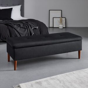 Hockerbank Jessy Schwarz Samt Gepolstert mit Stauraum Holz, Textil Bessagi Home Garderoben > Garderobenbänke Schwarz