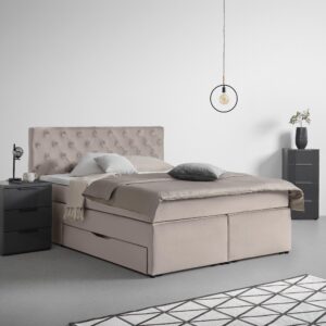 Boxspringbett Chester Beige ca. 180x200cm Textil, Holzwerkstoff Based Möbel > Betten > Doppelbetten Beige