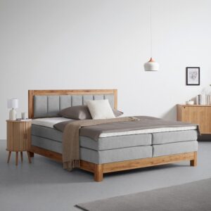 Boxspringbett Carolina Eiche/Grau ca. 180x200cm Holz, Textil ecoTree Möbel > Betten > Doppelbetten Grau