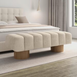 Sitzbank Alina Chenille Creme Holz, Textil, Holzwerkstoff Bessagi Home Möbel > Bänke > Sitzbänke Weiß