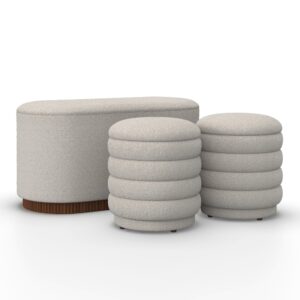 Wohnli Möbelsuche - Sitzbank Nina mit Stauraum inkl. 2 Hocker Bouclé Weiß