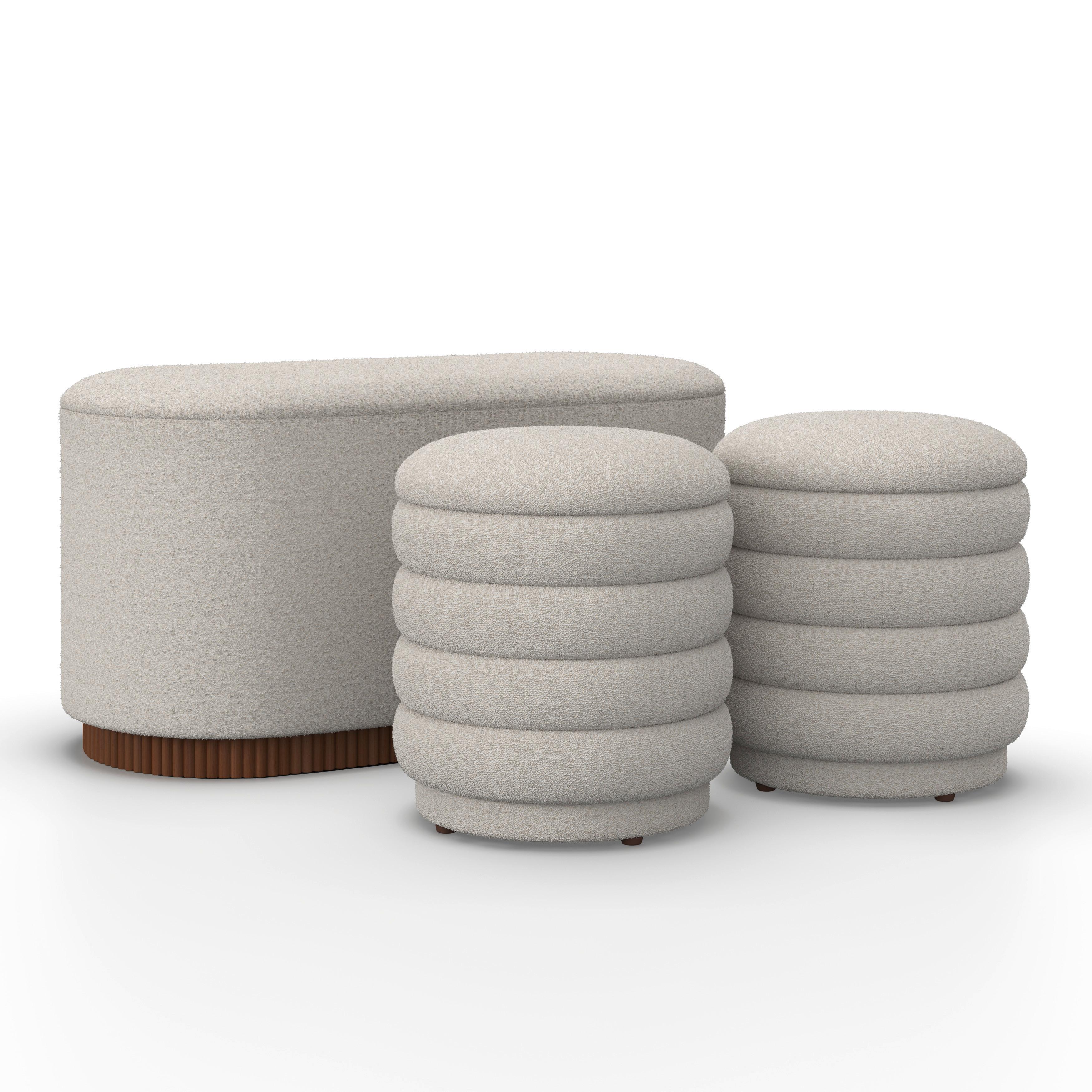 wohnli-moebel-suche-000756003901 Wohnli Möbelsuche - Sitzbank Nina mit Stauraum inkl. 2 Hocker Bouclé Weiß