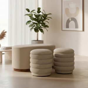 wohnli-moebel-suche-000756003902-1 Sitzbank Nina mit Stauraum inkl. 2 Hocker Bouclé Beige Holz, Textil, Holzwerkstoff Bessagi Home Möbel > Bänke > Sitzbänke Braun