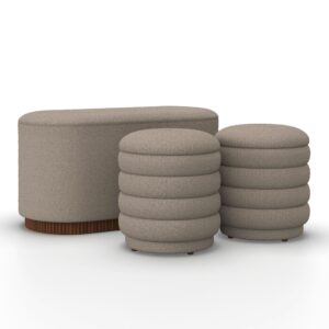 Wohnli Möbelsuche - Sitzbank Nina mit Stauraum inkl. 2 Hocker Bouclé Beige