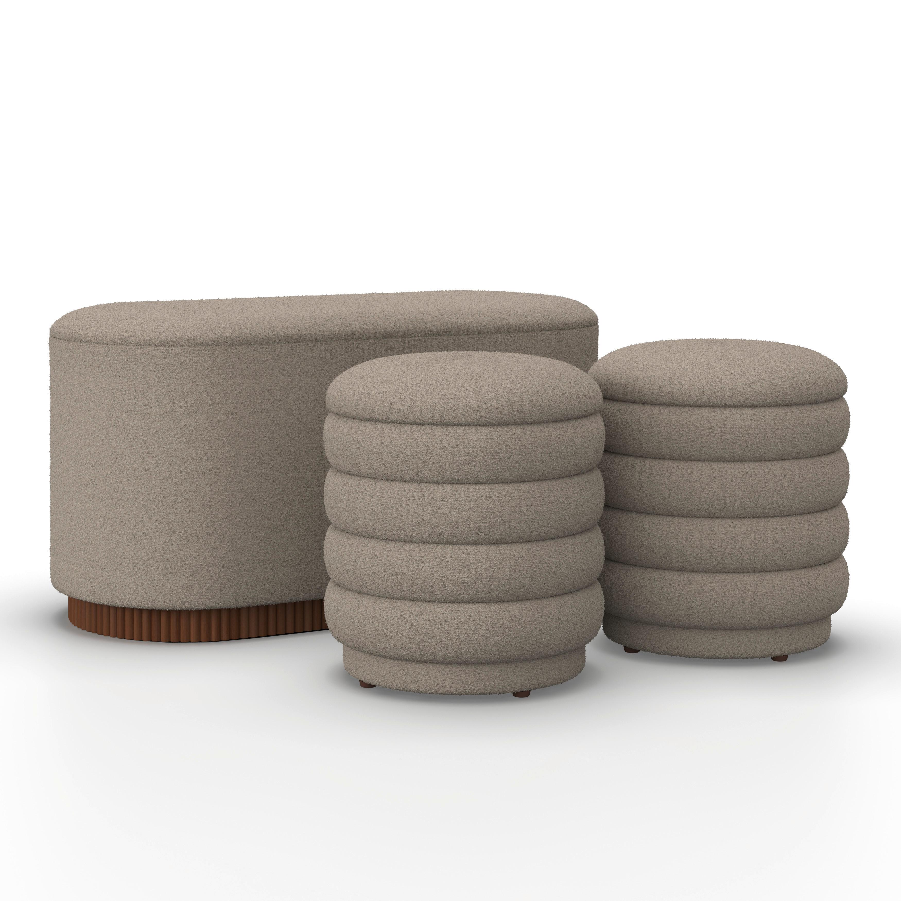 wohnli-moebel-suche-000756003902 Wohnli Möbelsuche - Sitzbank Nina mit Stauraum inkl. 2 Hocker Bouclé Beige