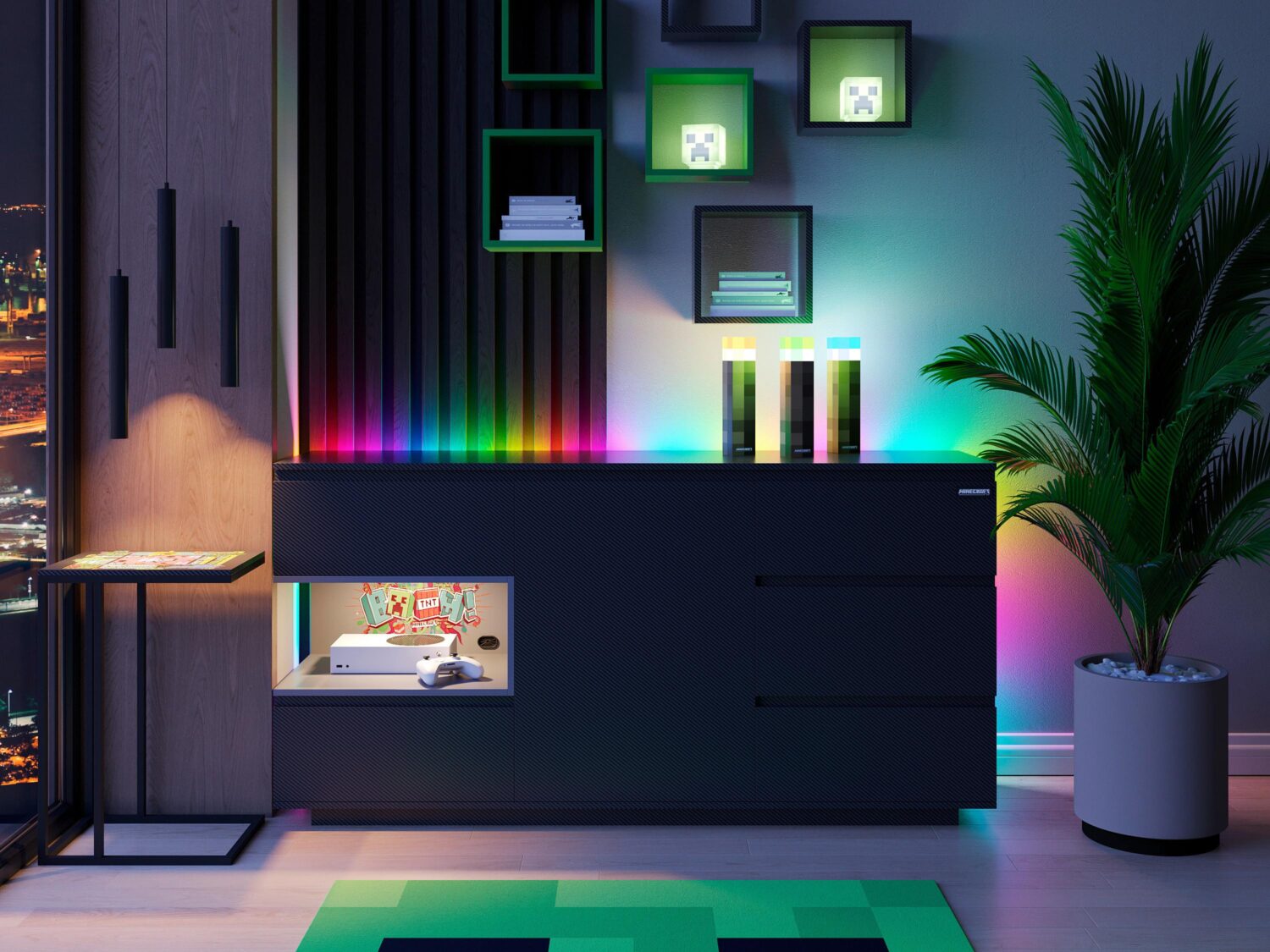 Beistelltisch Minecraft ca. 40x29x60 cm Schwarz Metall, Holzwerkstoff Minecraft Möbel > Tische > Beistelltische > Beistelltische Metall Schwarz