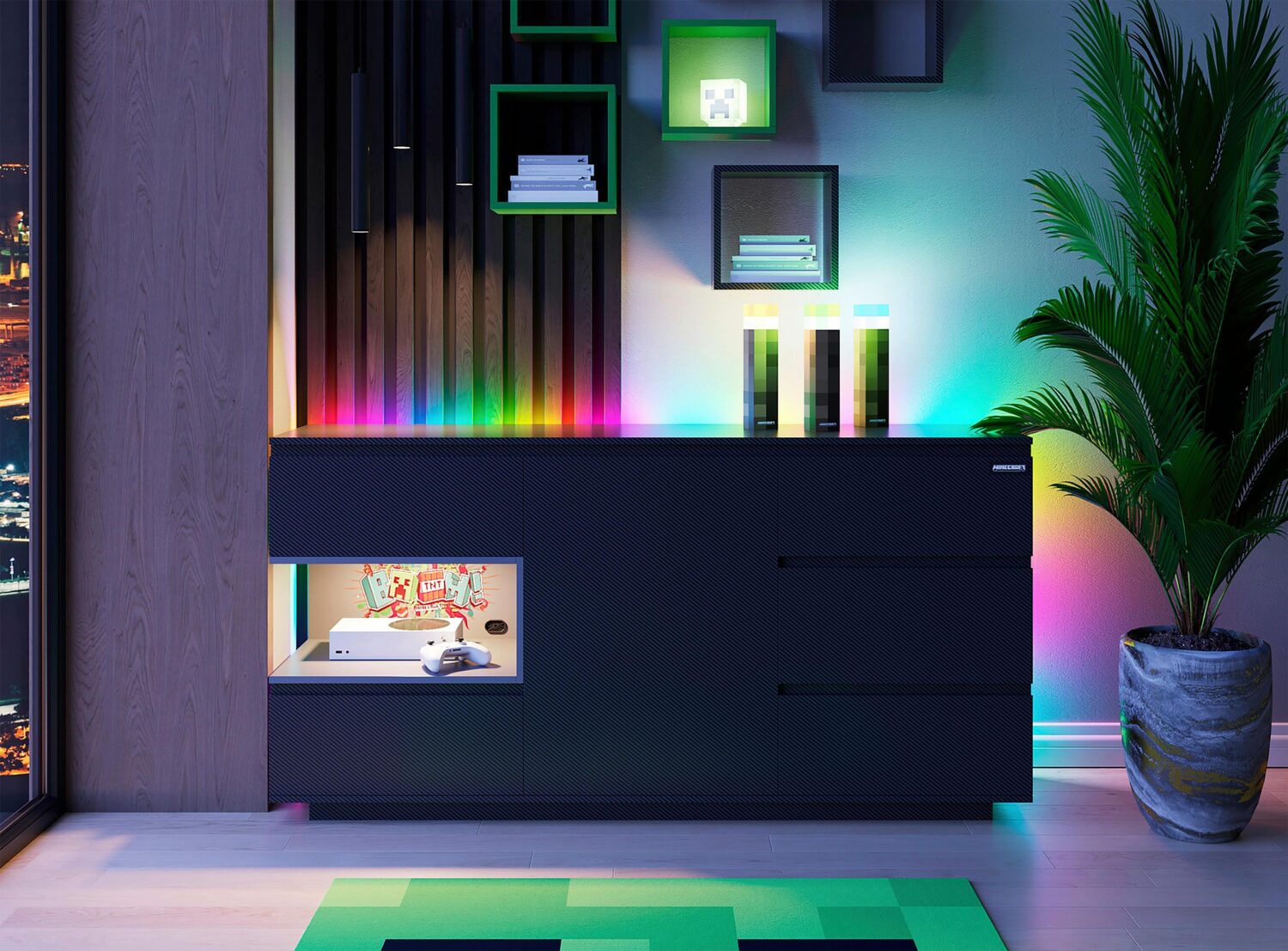 Sideboard Minecraft ca. 160x80x40 cm Holzwerkstoff Minecraft Wohnzimmermöbel Schwarz