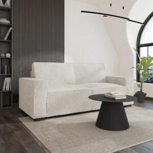 Sofa Liam Weiß Cord Holz, Textil Bessagi Home Wohnzimmermöbel Weiß