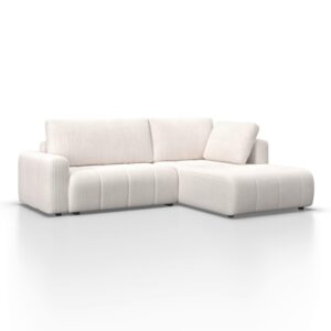 Wohnlandschaft Gia mit Schlaffunktion Weiß Cord Holz, Textil Bessagi Home Möbel > Sofas & Couches > Wohnlandschaften Weiß