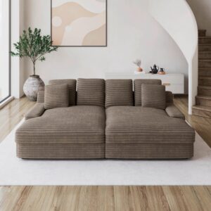 Big Sofa Loveseat Eleonora Cord Braun Holz, Textil Bessagi Home Wohnzimmermöbel Braun
