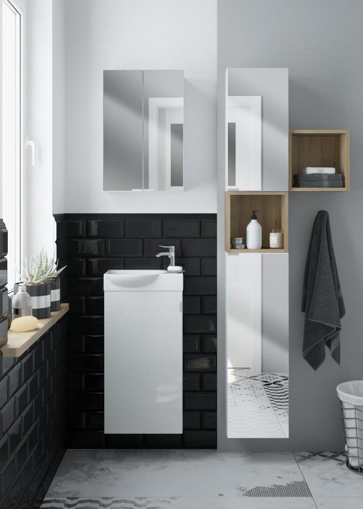 Gästebad in Hochglanz Weiß Holzwerkstoff Mömax Möbel > Schränke > Badezimmerschränke Weiß