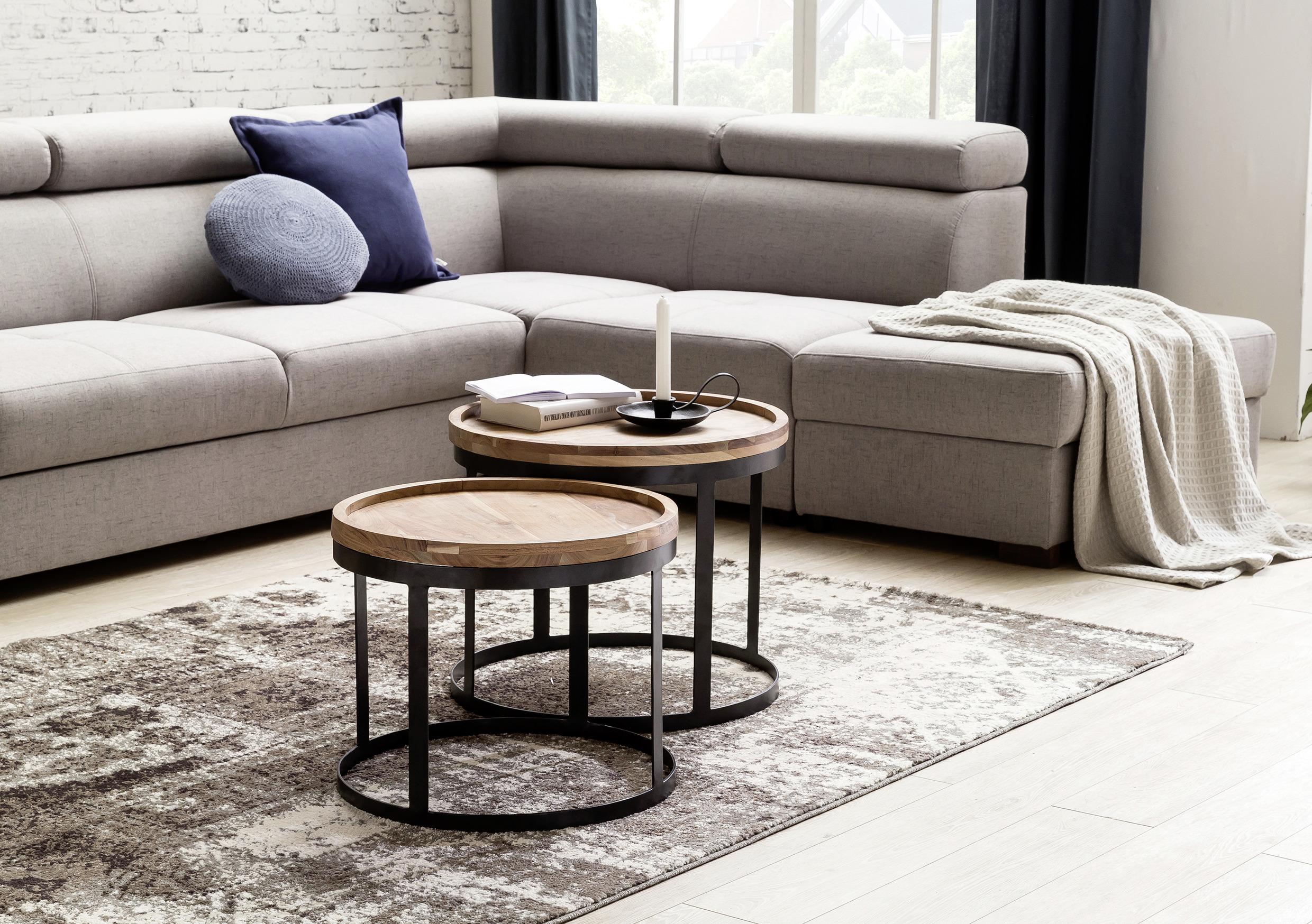 Beistelltischset Akola 2er Set Akazie Holz MID.YOU Möbel > Tische > Beistelltische > Beistelltische rund Braun