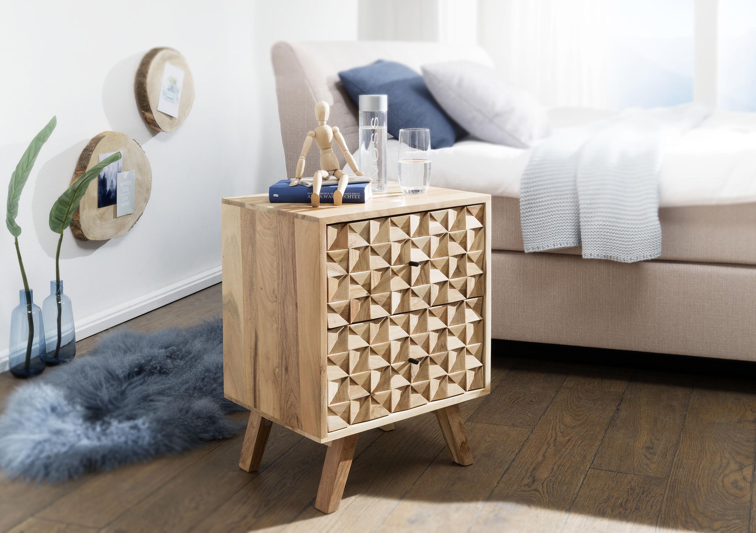 Nachttisch Rewa ca. 44x61x35 cm Akazie massiv Holz MID.YOU Möbel > Kommoden & Schubladenschränke > Nachttische Braun