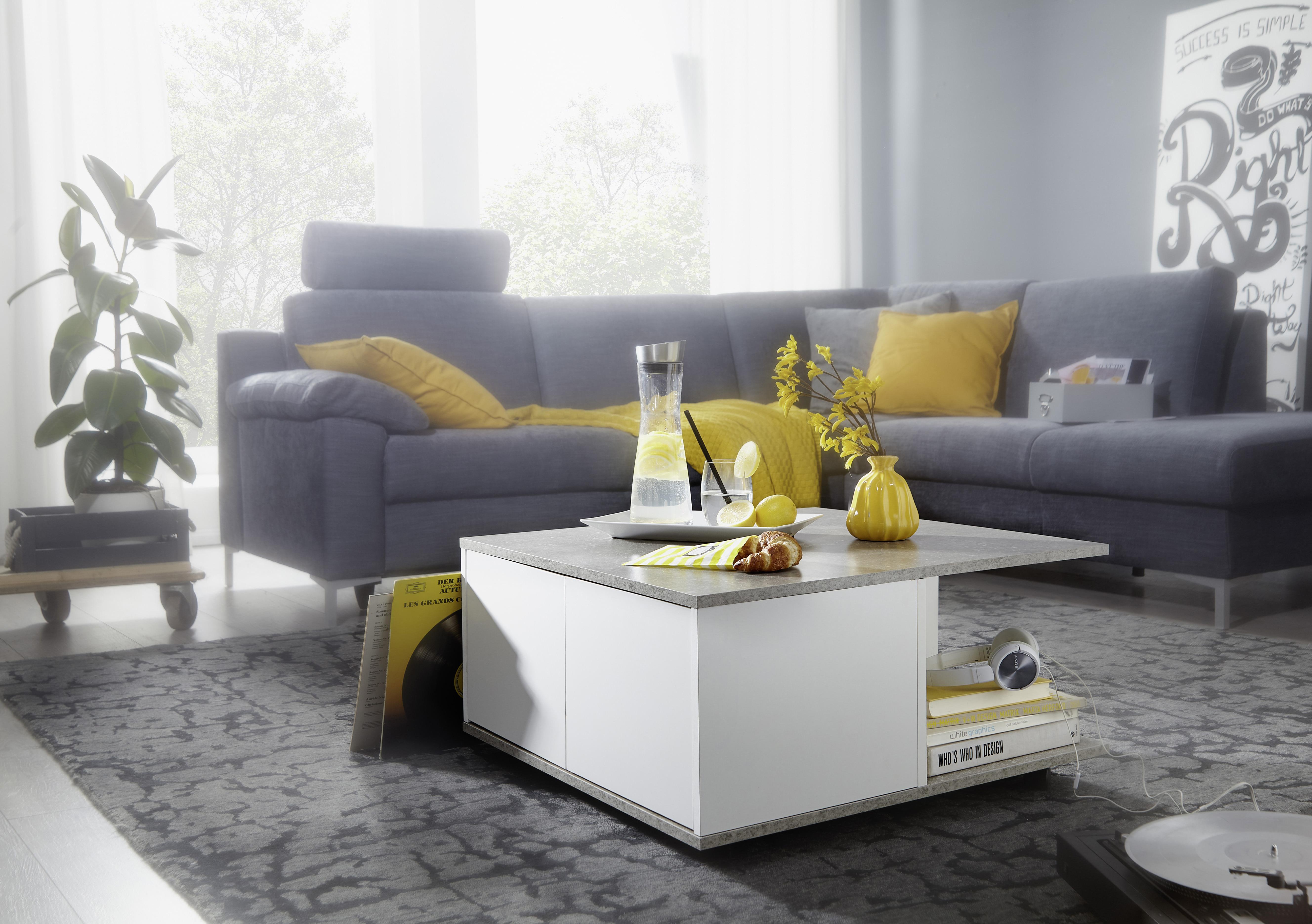 Couchtisch Betonoptik/Weiß Holzwerkstoff MID.YOU Möbel > Tische > Couchtische > Couchtische mit Stauraum Grau