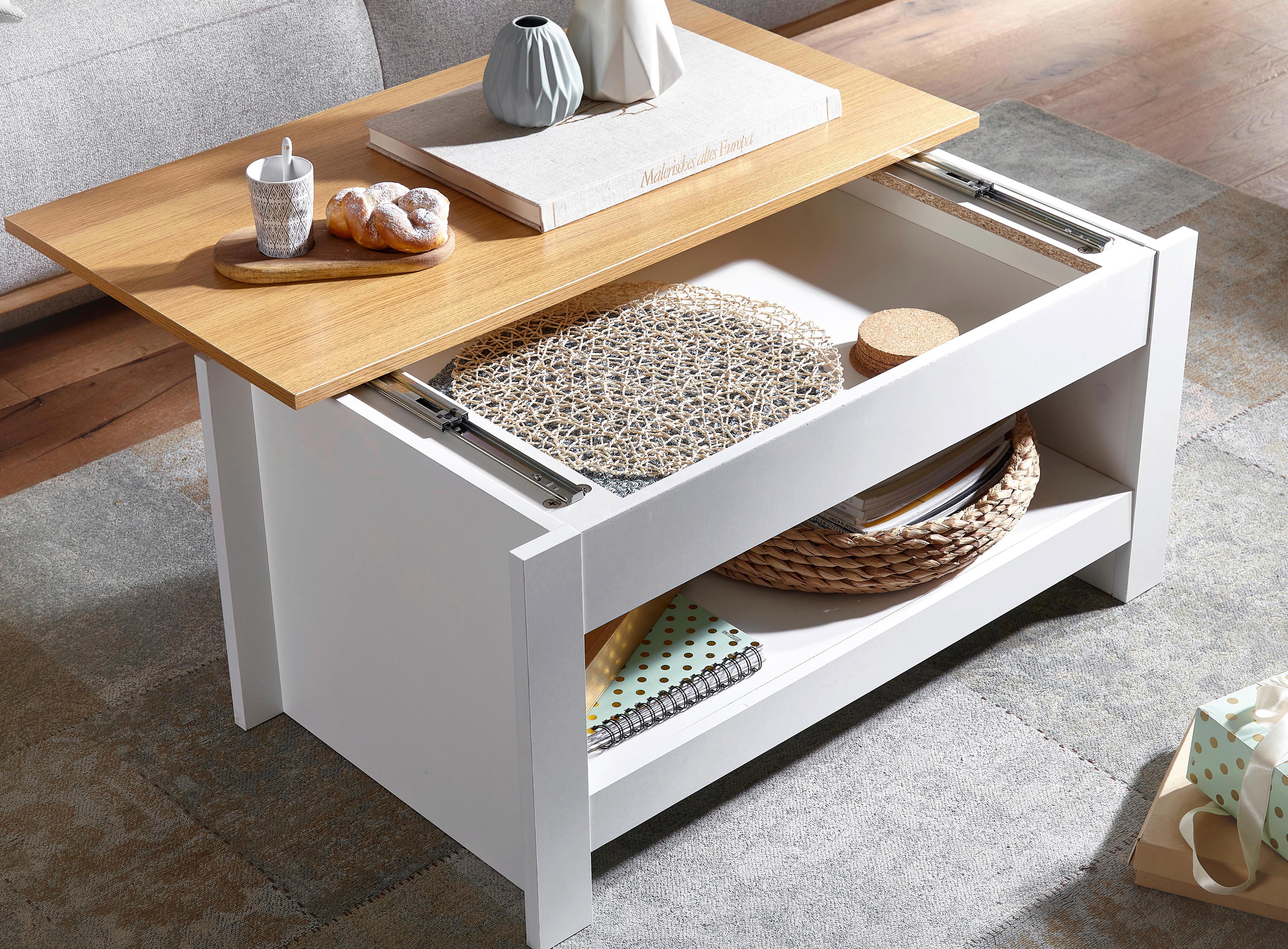 Couchtisch Weiß/Eichefarben Holzwerkstoff MID.YOU Möbel > Tische > Couchtische > Couchtische mit Stauraum Weiß