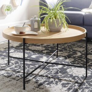 Couchtisch rund Holzdekor Braun/Schwarz Holzwerkstoff MID.YOU Wohnzimmermöbel Braun