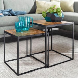Beistelltischset Wohnling 2er-Set Mangoholz/Schwarz Holz MID.YOU Möbel > Tische Braun