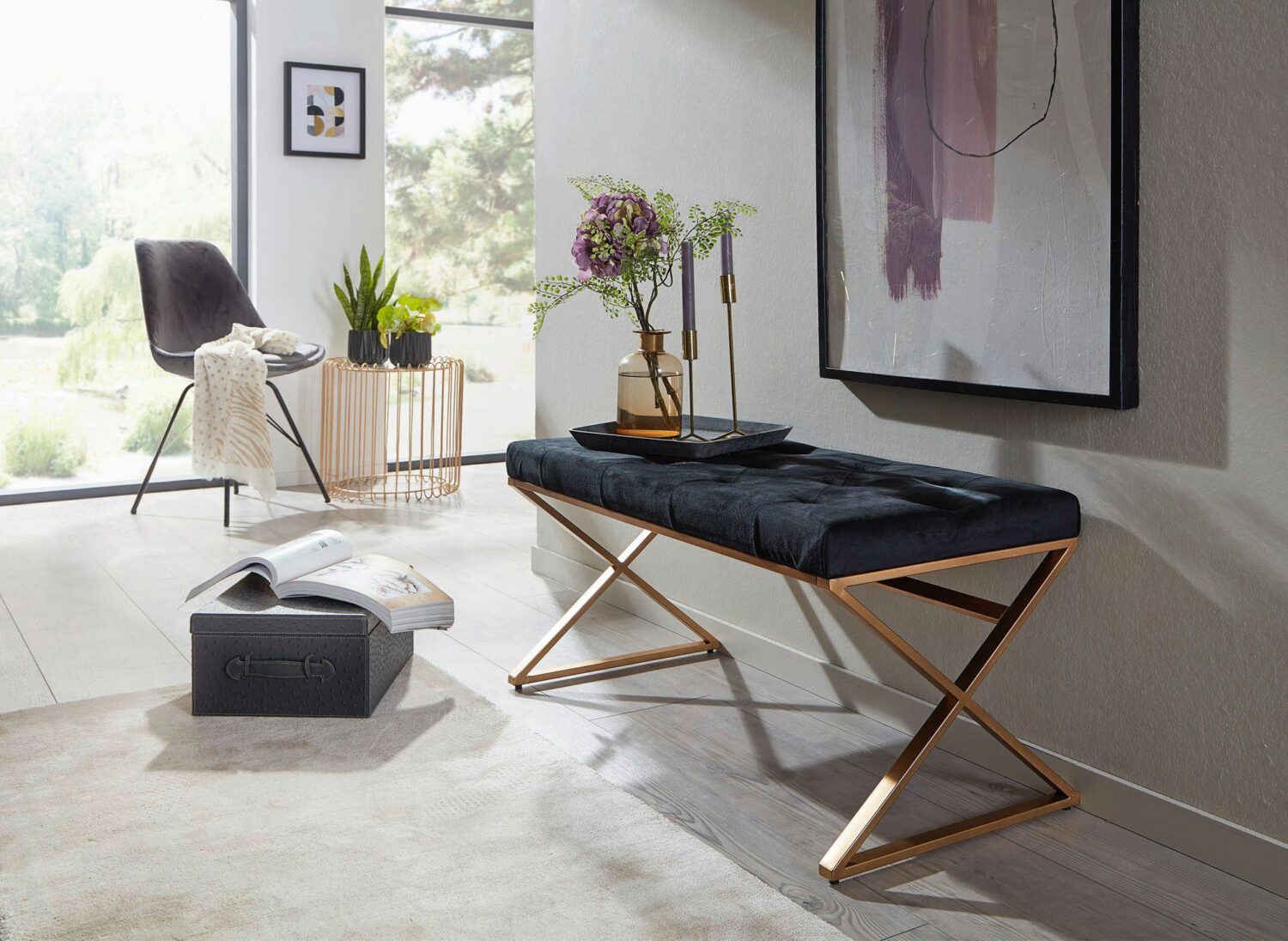 Sitzbank Wohnling ca.90x46x44 cm Textil Schwarz Textil MID.YOU Möbel > Bänke > Sitzbänke Schwarz