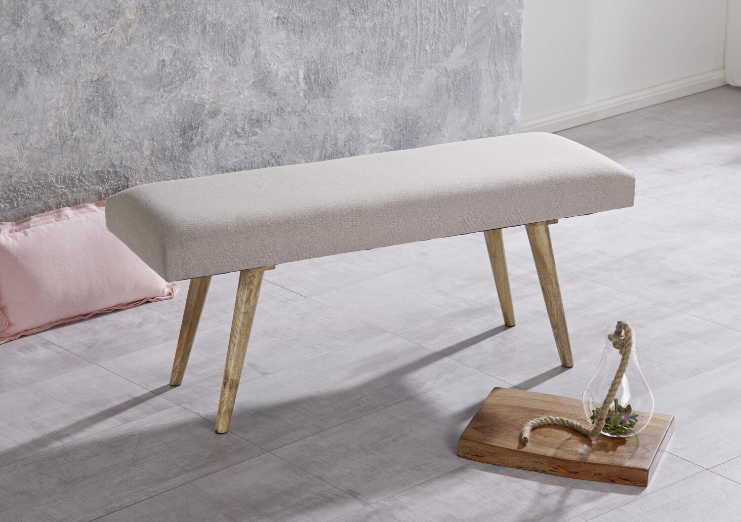 Sitzbank Salim ca. 117x51 cm Mango/Beige Holz, Textil MID.YOU Garderoben > Garderobenbänke Beige