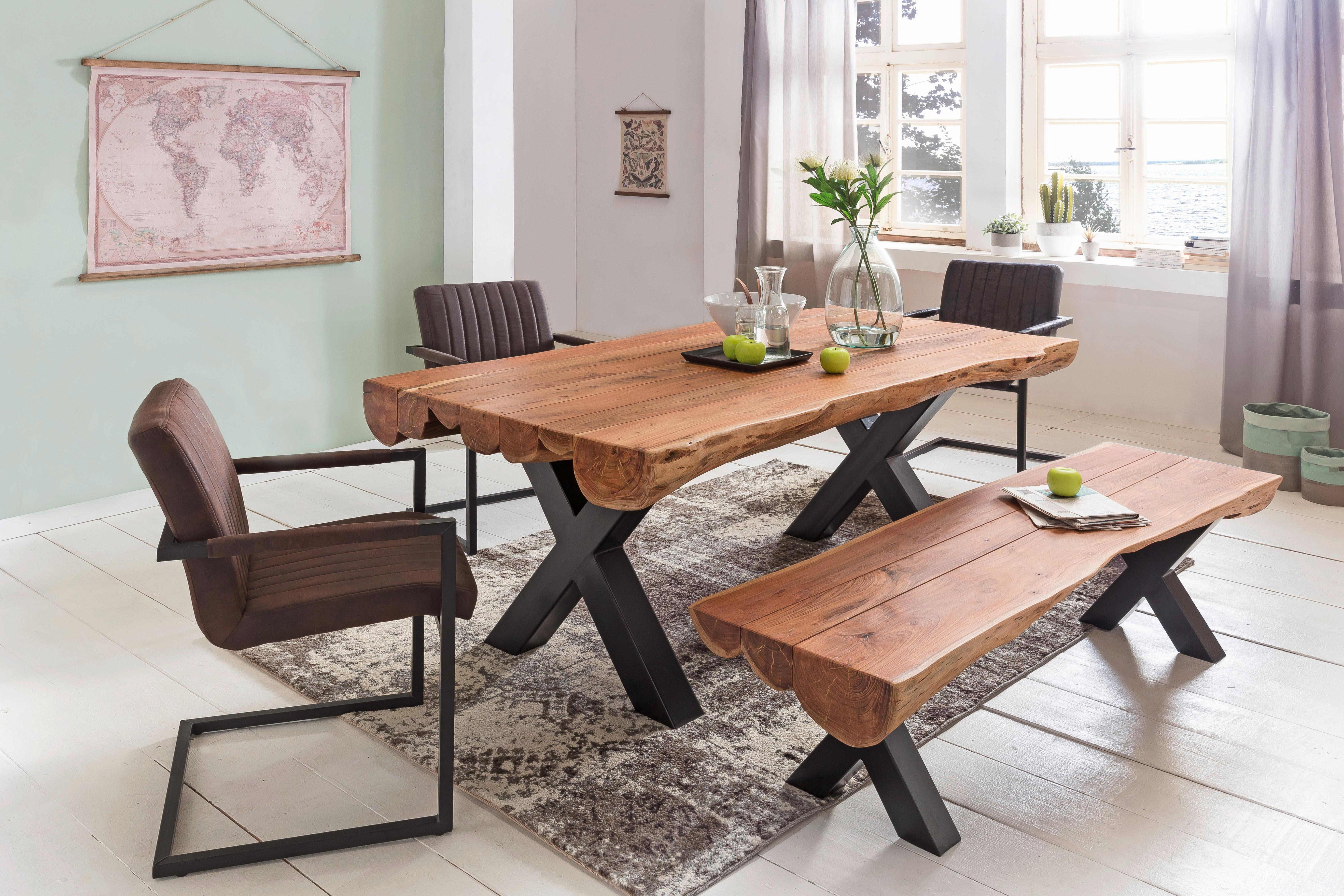 Esstisch ca. 200x100x77 cm Echtholz/Schwarz Holz MID.YOU Möbel > Tische > Esstische > Esstische Holz Braun