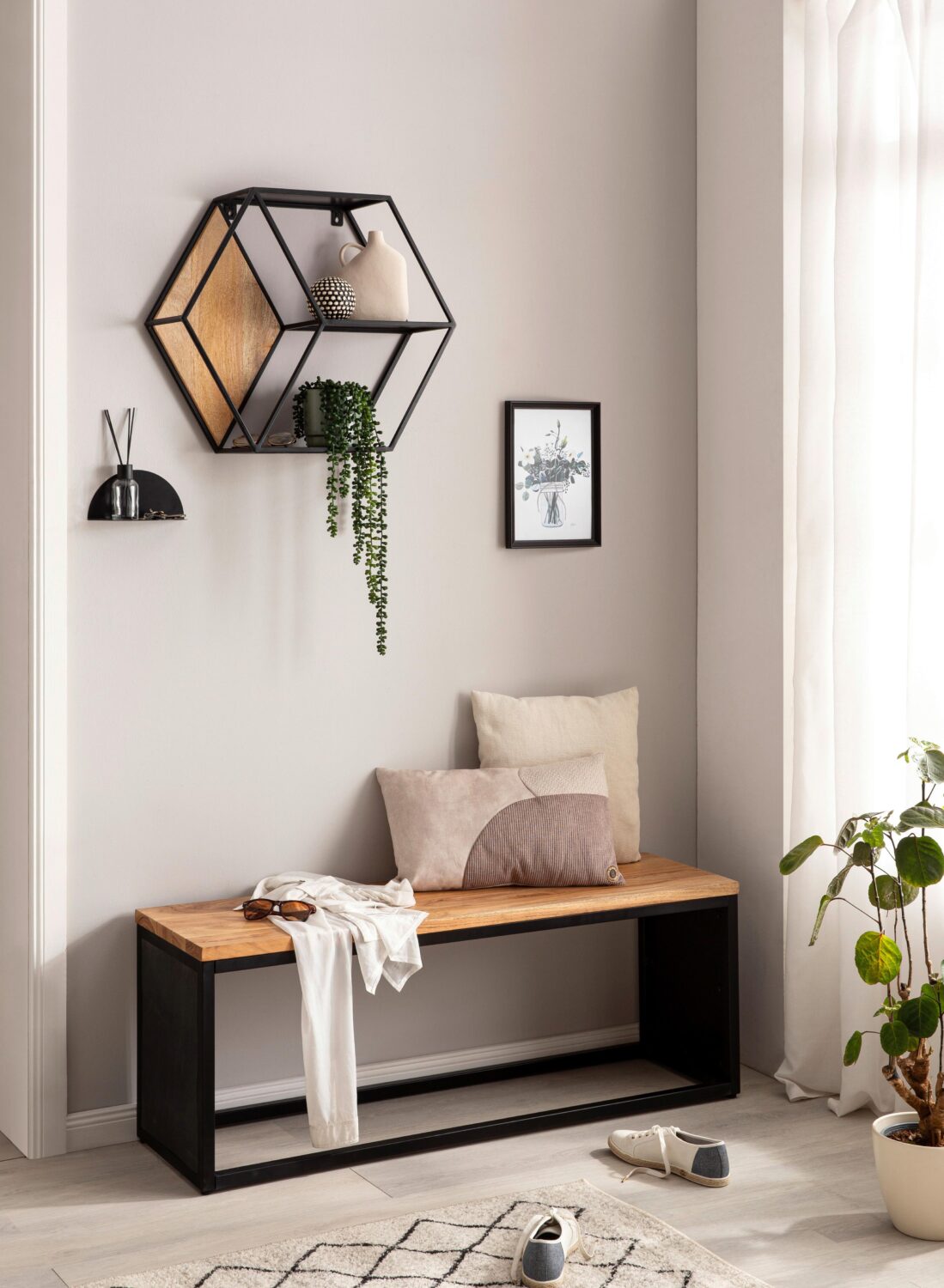 Sitzbank ca.120x45x35cm Akazie Echtholz Holz MID.YOU Möbel > Bänke > Sitzbänke Schwarz