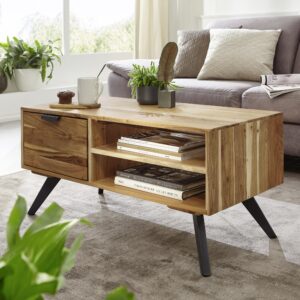 wohnli-moebel-suche-000850065301-1 Couchtisch Holz massiv inkl. offenes Fach + Schublade Holz MID.YOU Möbel > Tische > Couchtische > Couchtische mit Stauraum Braun