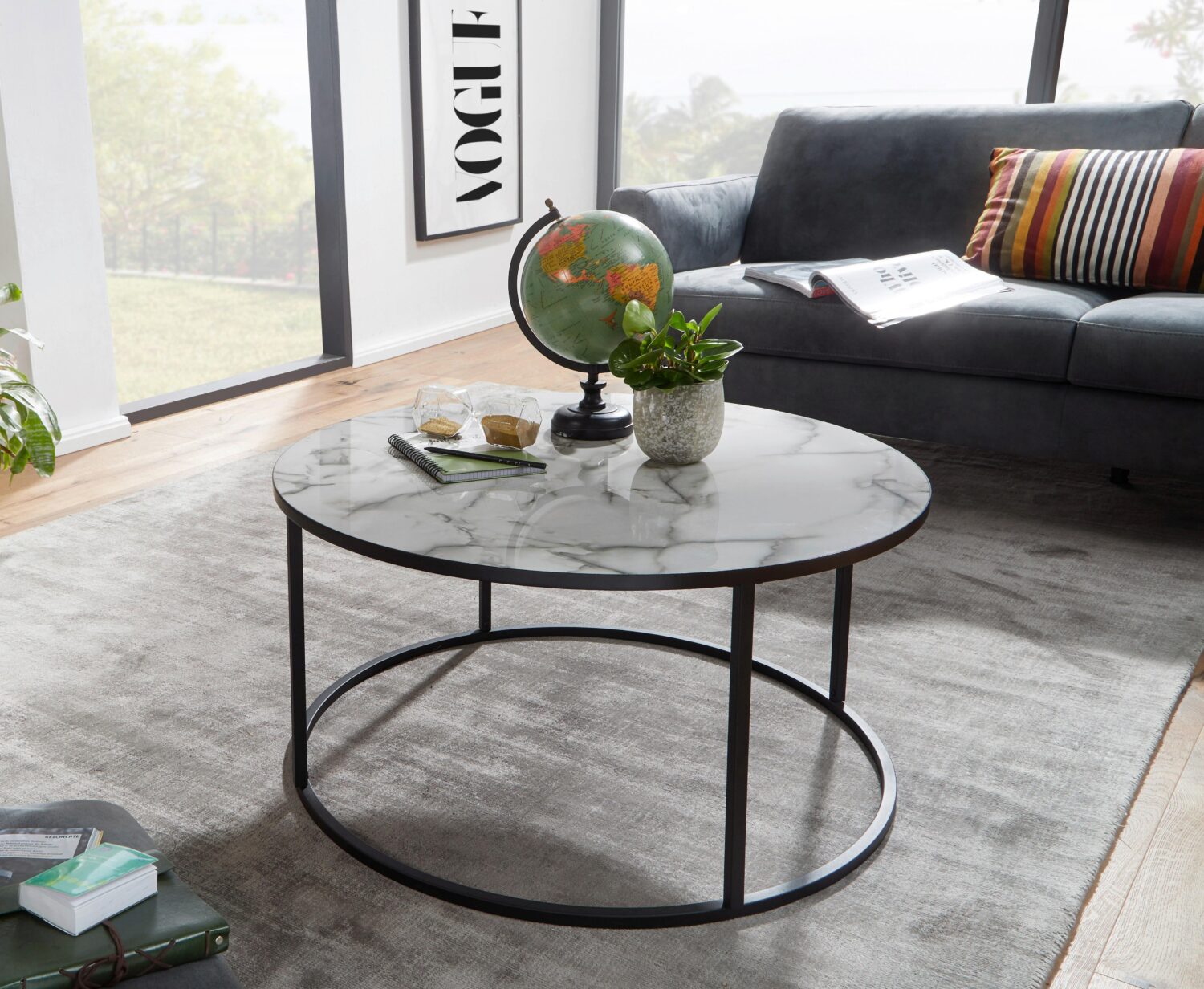 Couchtisch Marmoroptik ca. 80x38 cm Gestell Schwarz Holzwerkstoff MID.YOU Wohnzimmermöbel Weiß
