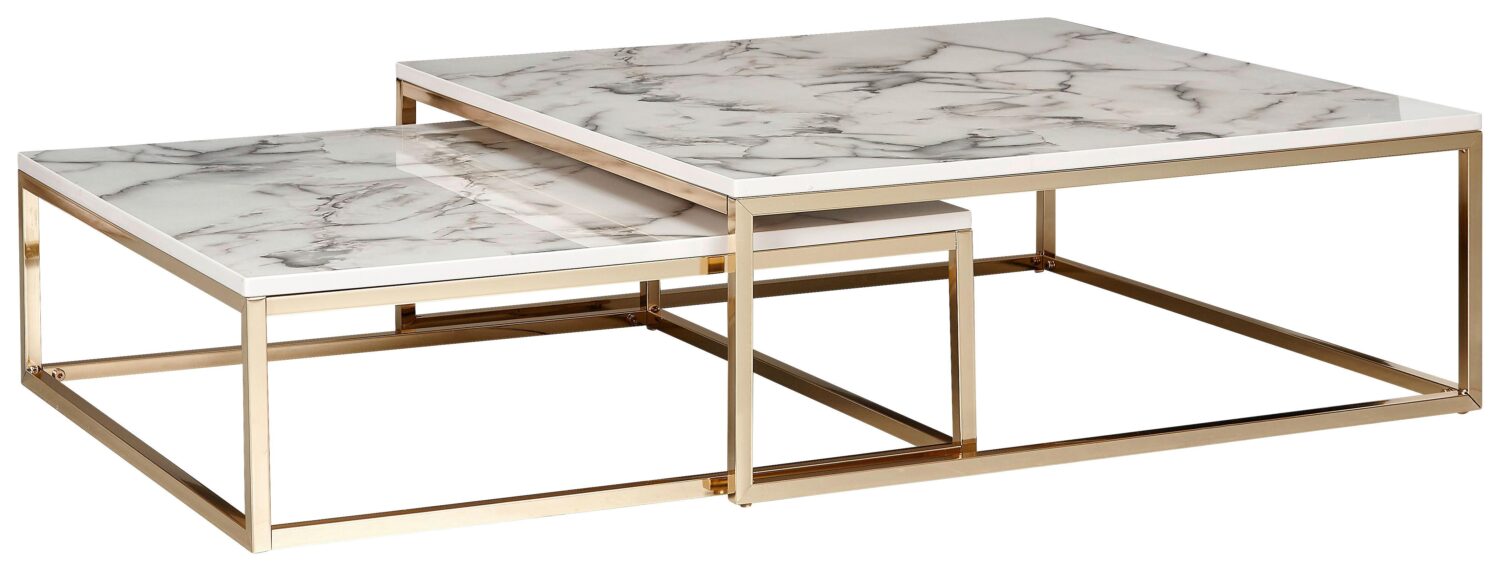 Wohnli Möbelsuche - Couchtisch Marmoroptik ca. 75x75x27 cm Gestell Gold
