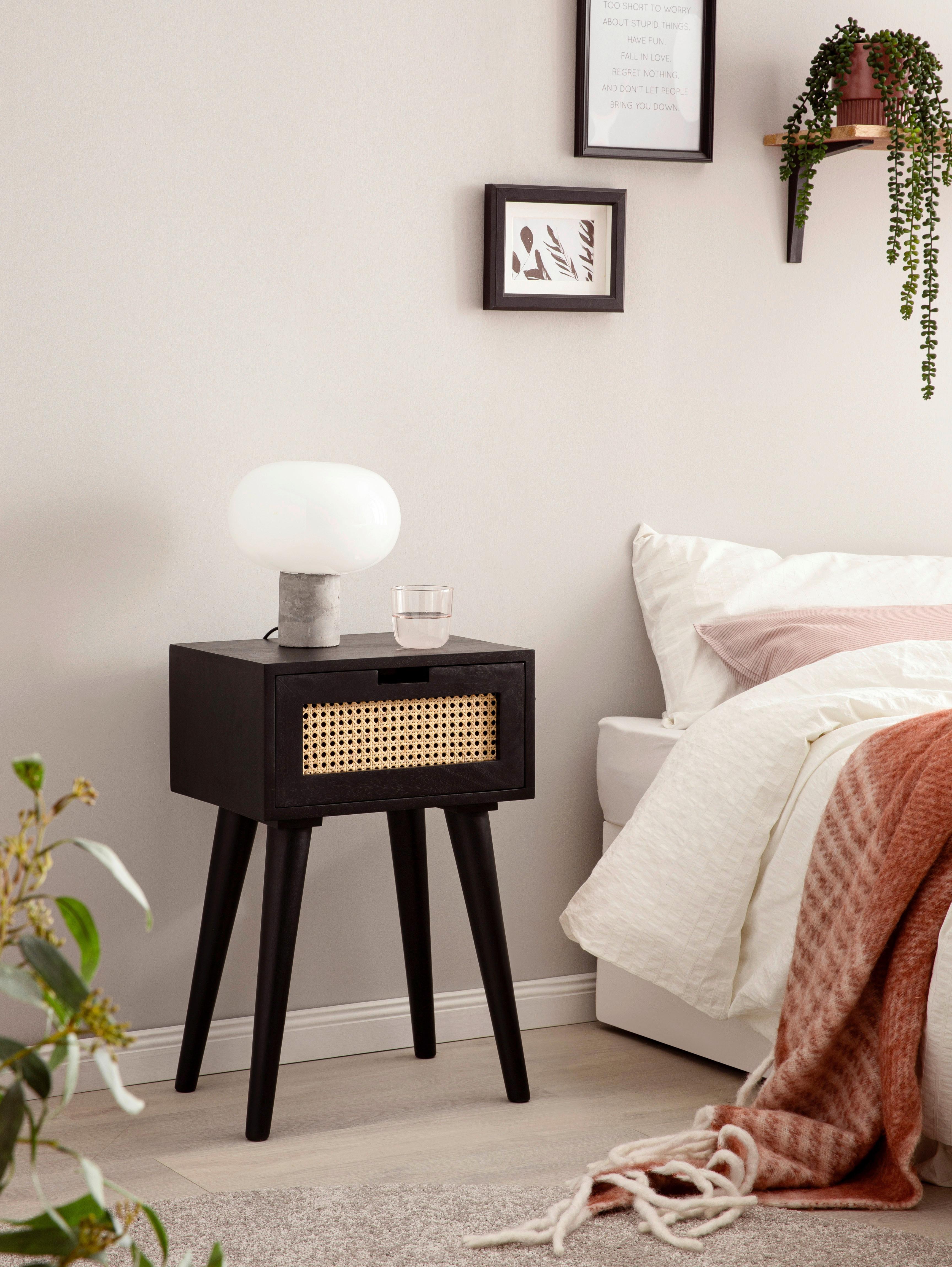 wohnli-moebel-suche-000850068503-1 Nachttisch WL6.808 ca. 40x60x30 cm Schwarz/Rattan Holz MID.YOU Möbel > Kommoden & Schubladenschränke > Nachttische Schwarz