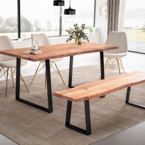 Esstisch ca. 160x80 cm Echtholz/Schwarz Holz MID.YOU Möbel > Tische > Esstische > Esstische Holz Braun