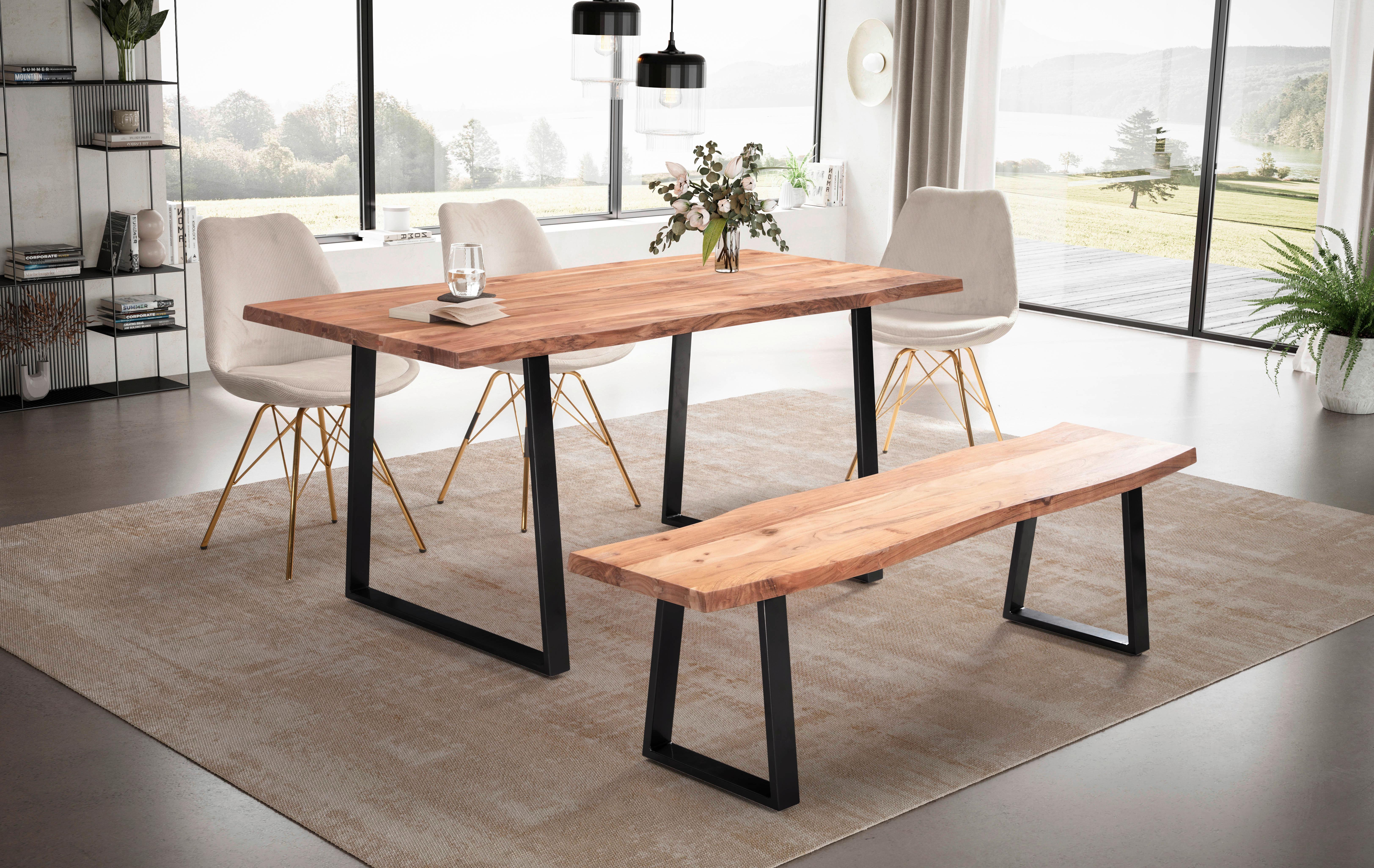 Esstisch ca. 160x80 cm Echtholz/Schwarz Holz MID.YOU Möbel > Tische > Esstische > Esstische Holz Braun
