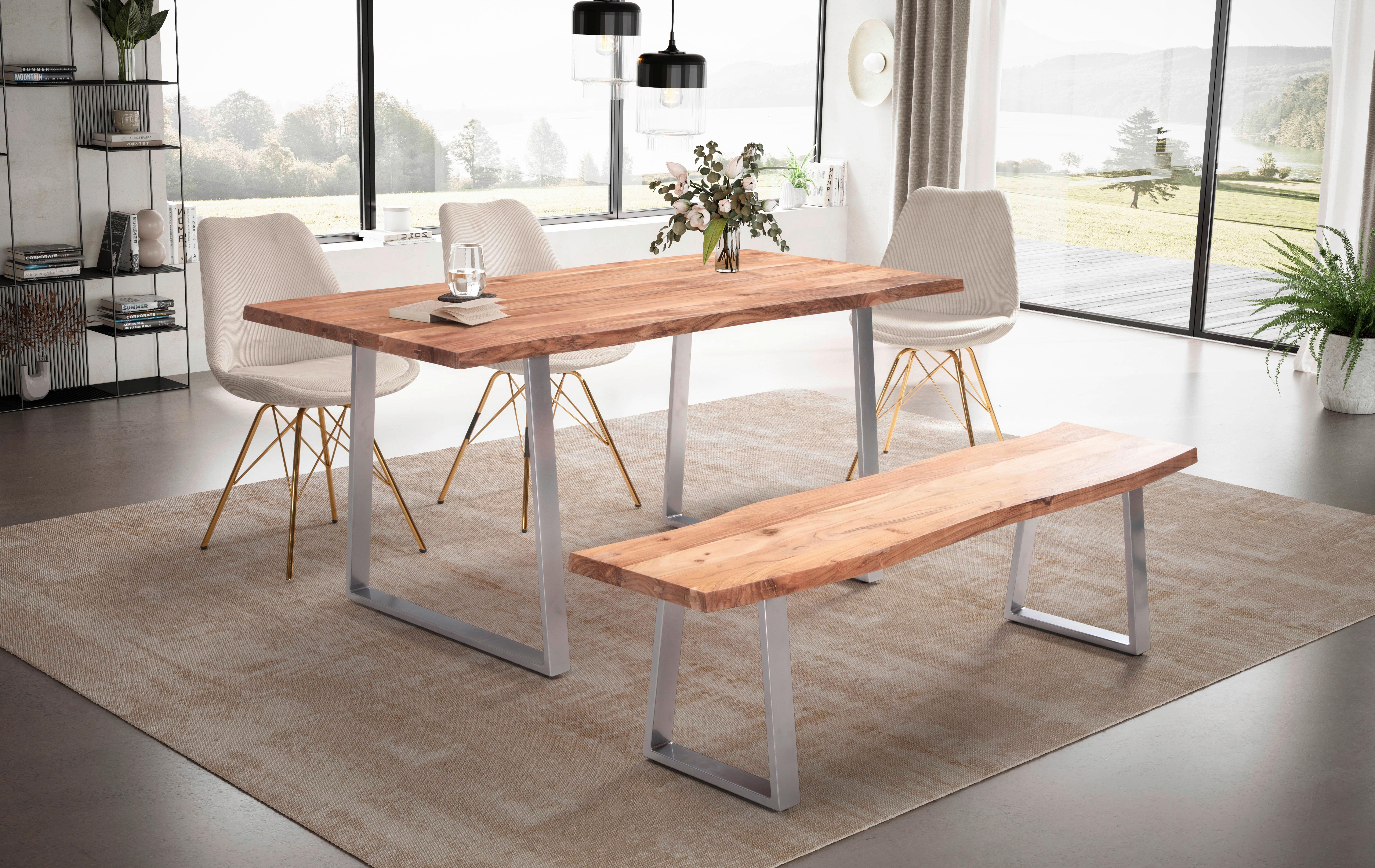 Esstisch ca. 180x90x76 cm Echtholz/Chrom Holz MID.YOU Möbel > Tische > Esstische > Esstische Holz Braun