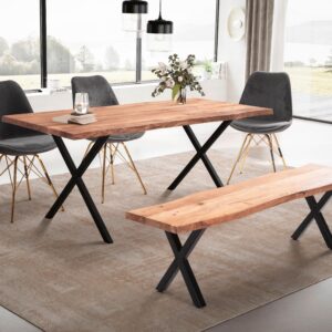 Esstisch ca. 180x90x76 cm Echtholz/Schwarz Holz MID.YOU Möbel > Tische > Esstische > Esstische Holz Braun