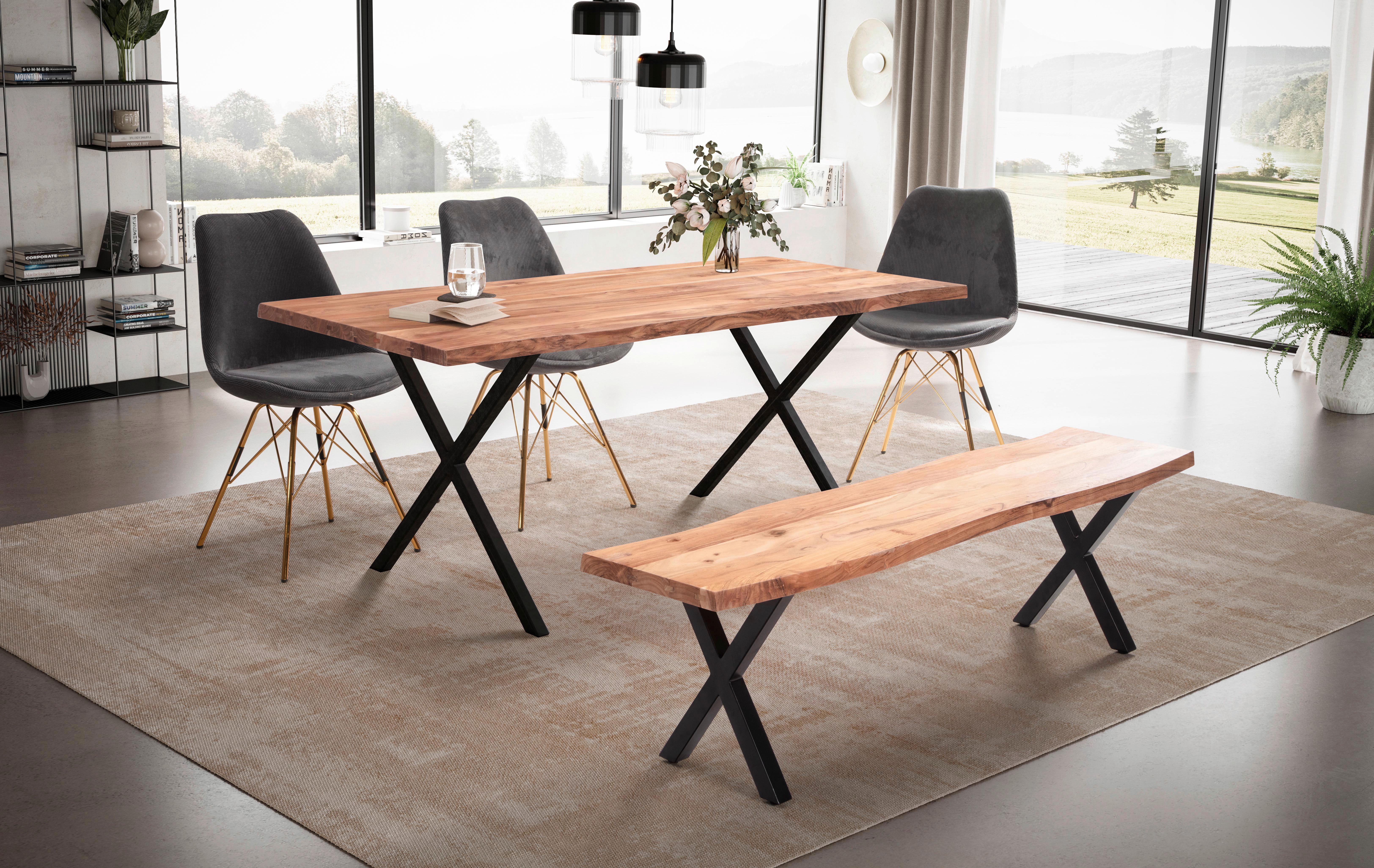 Esstisch ca. 180x90x76 cm Echtholz/Schwarz Holz MID.YOU Möbel > Tische > Esstische > Esstische Holz Braun