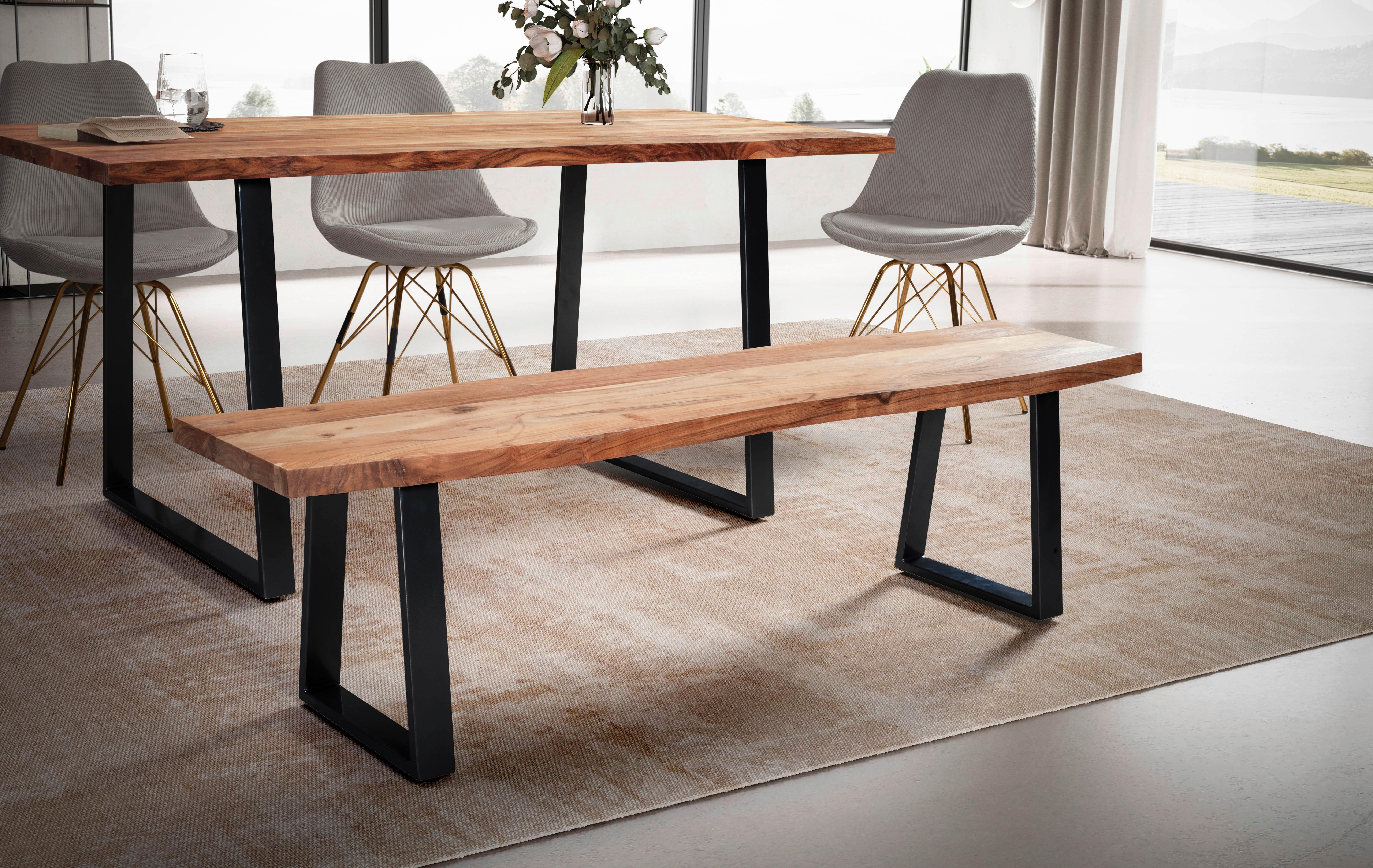 Sitzbank Akazie/Schwarz Holz MID.YOU Möbel > Bänke > Sitzbänke Braun