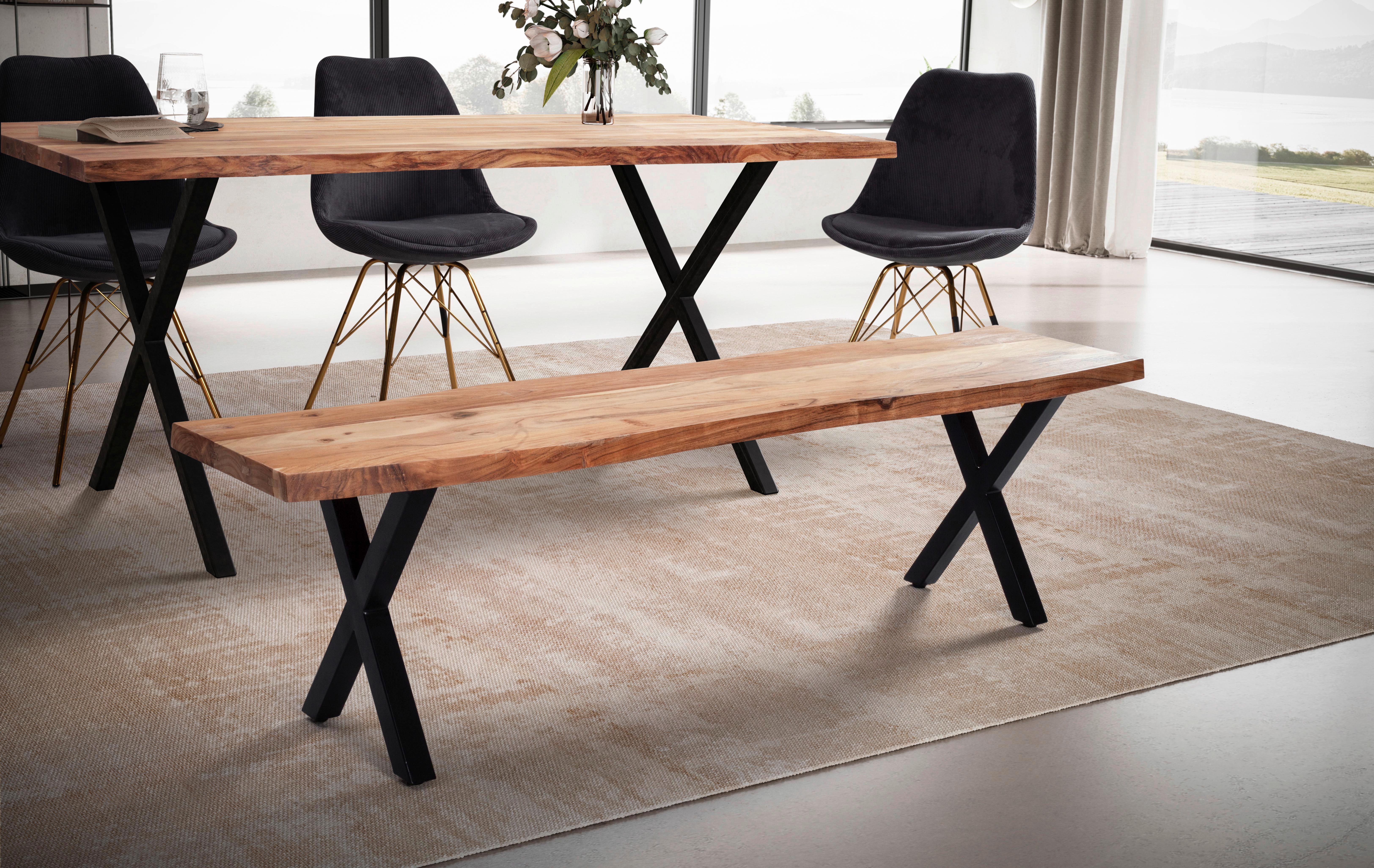 Sitzbank Akazie/Schwarz Holz MID.YOU Möbel > Bänke > Sitzbänke Braun