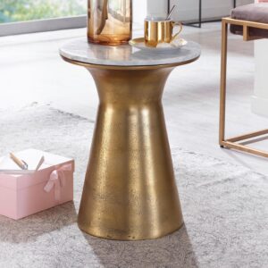 Beistelltisch Weiß Marmoroptik/Goldfarben Stein MID.YOU Möbel > Tische > Beistelltische > Beistelltische rund Weiß