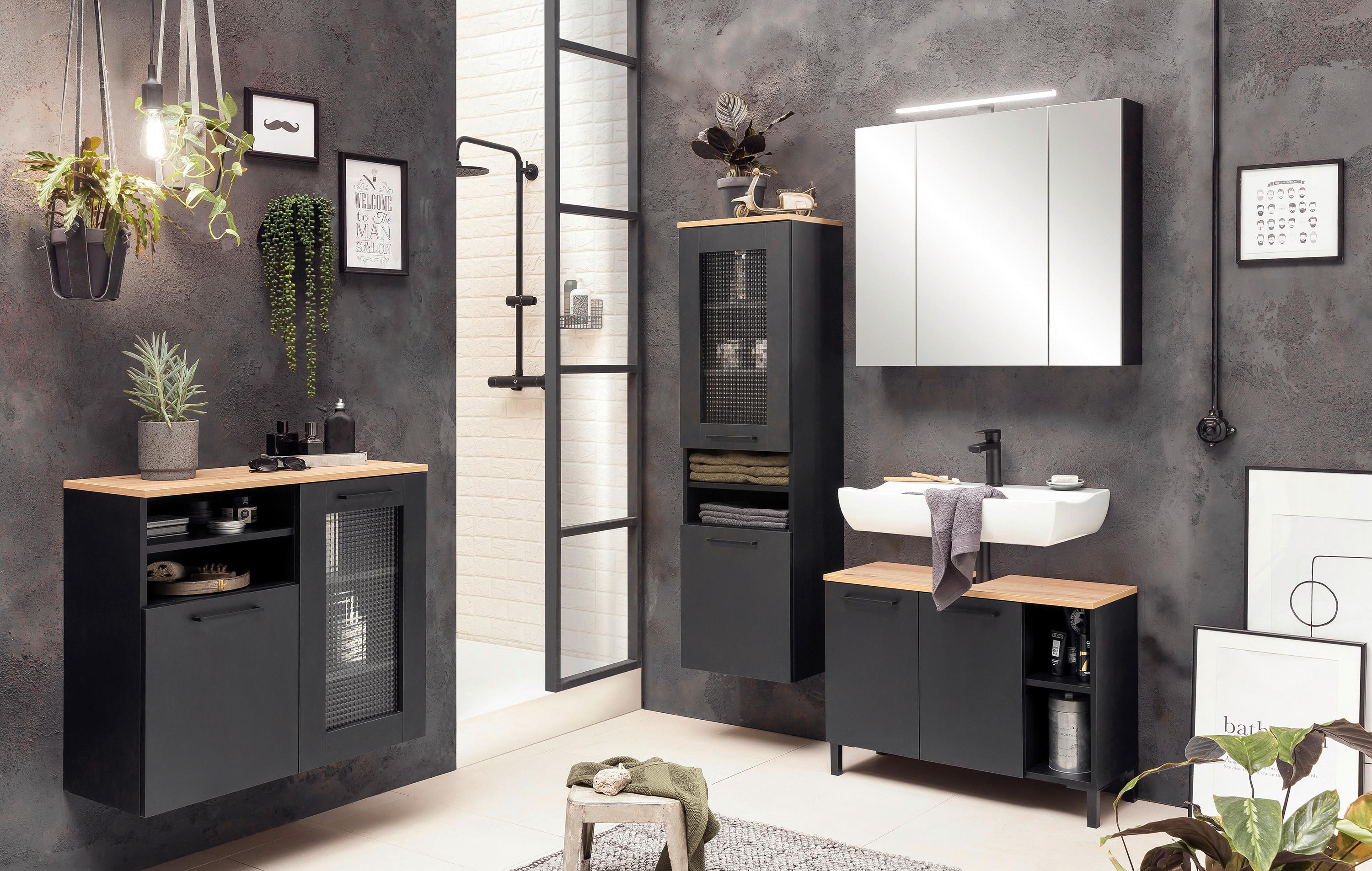 Midischrank Malte Schwarz/Eiche Artisan Holzwerkstoff MID.YOU Möbel > Schränke Schwarz