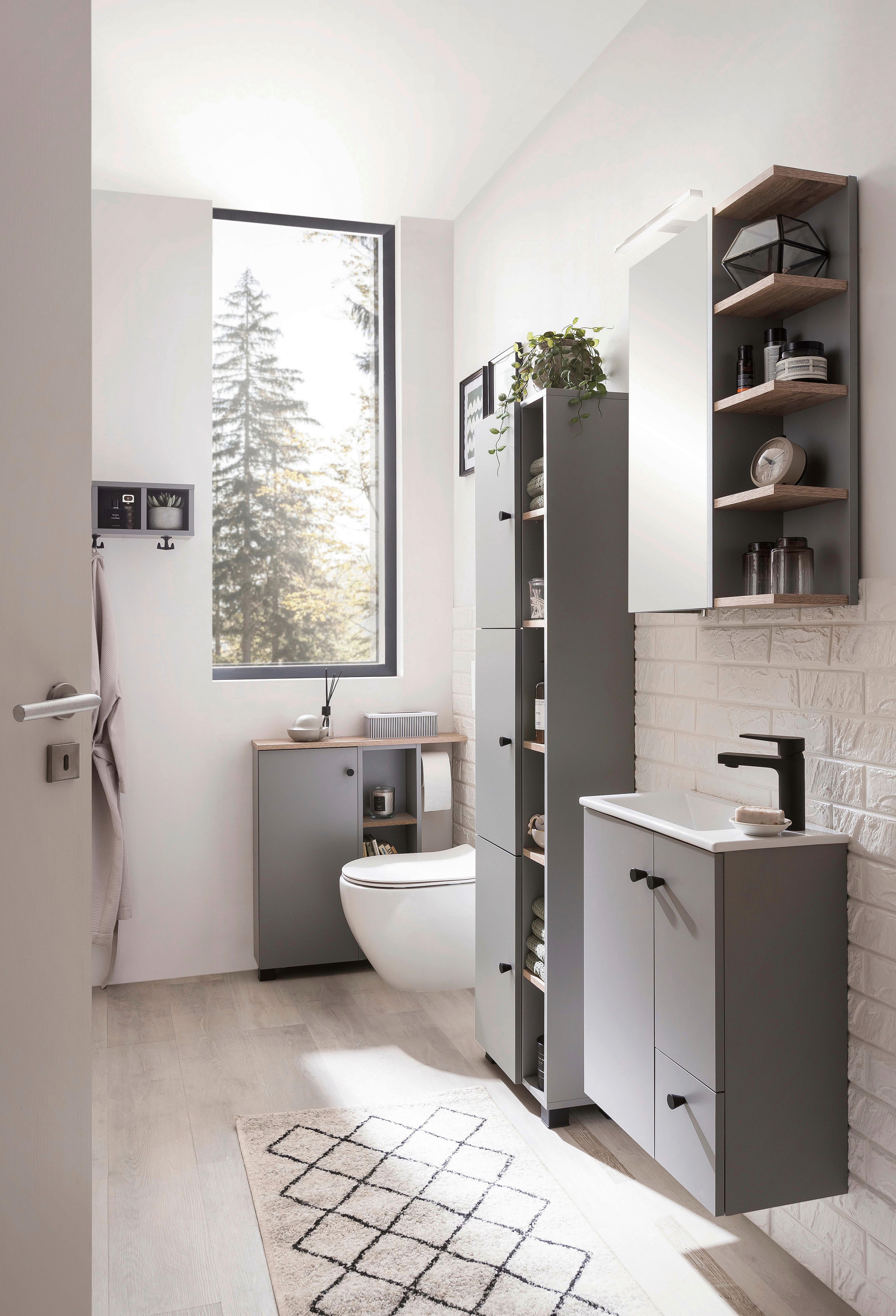 Waschtischkombi Balto Grau Holzwerkstoff MID.YOU Möbel > Schränke > Badezimmerschränke > Waschtische Grau