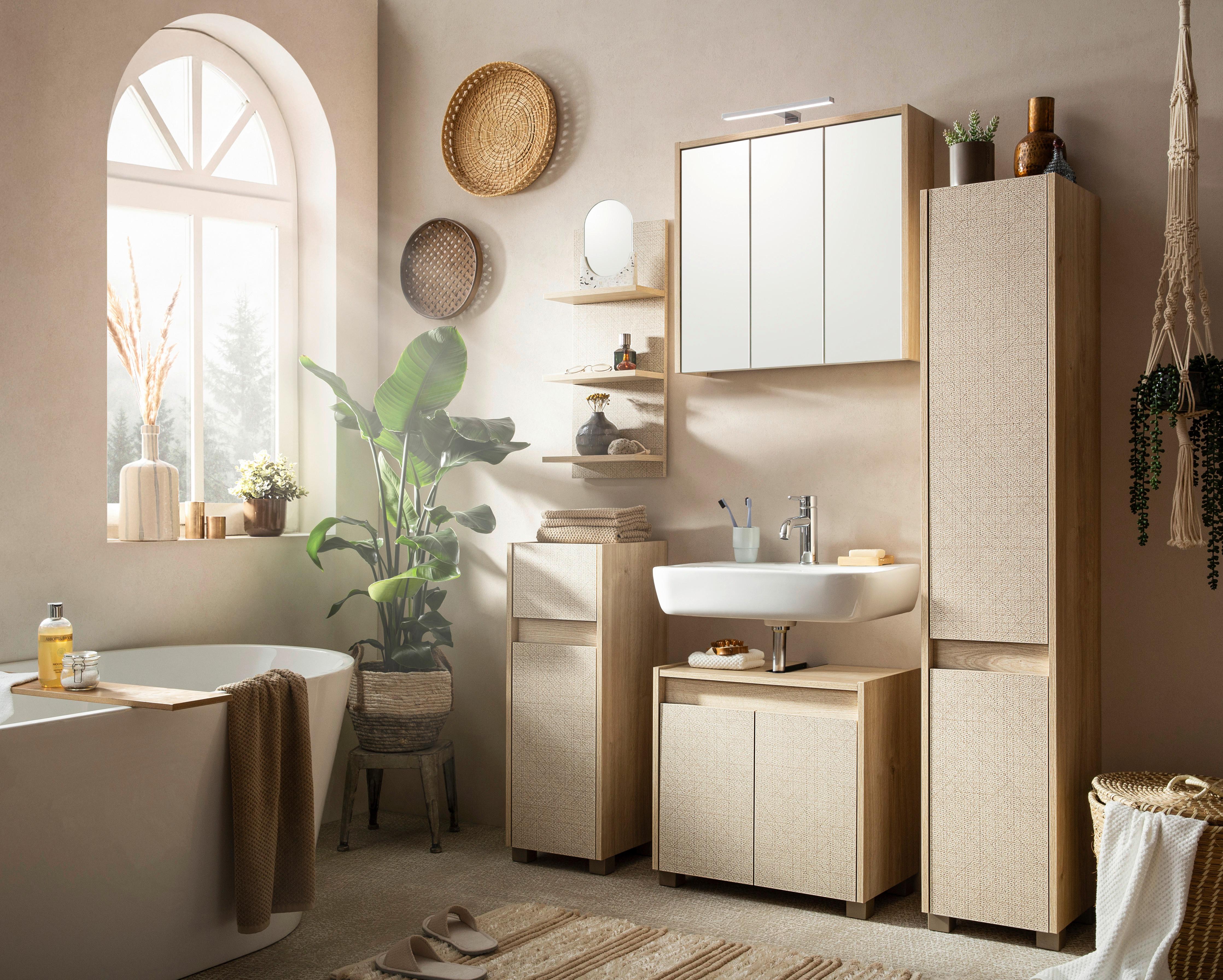 Waschbeckenunterschrank Sander Eiche/Beige Holzwerkstoff MID.YOU Möbel > Schränke > Badezimmerschränke > Waschbeckenunterschränke Beige