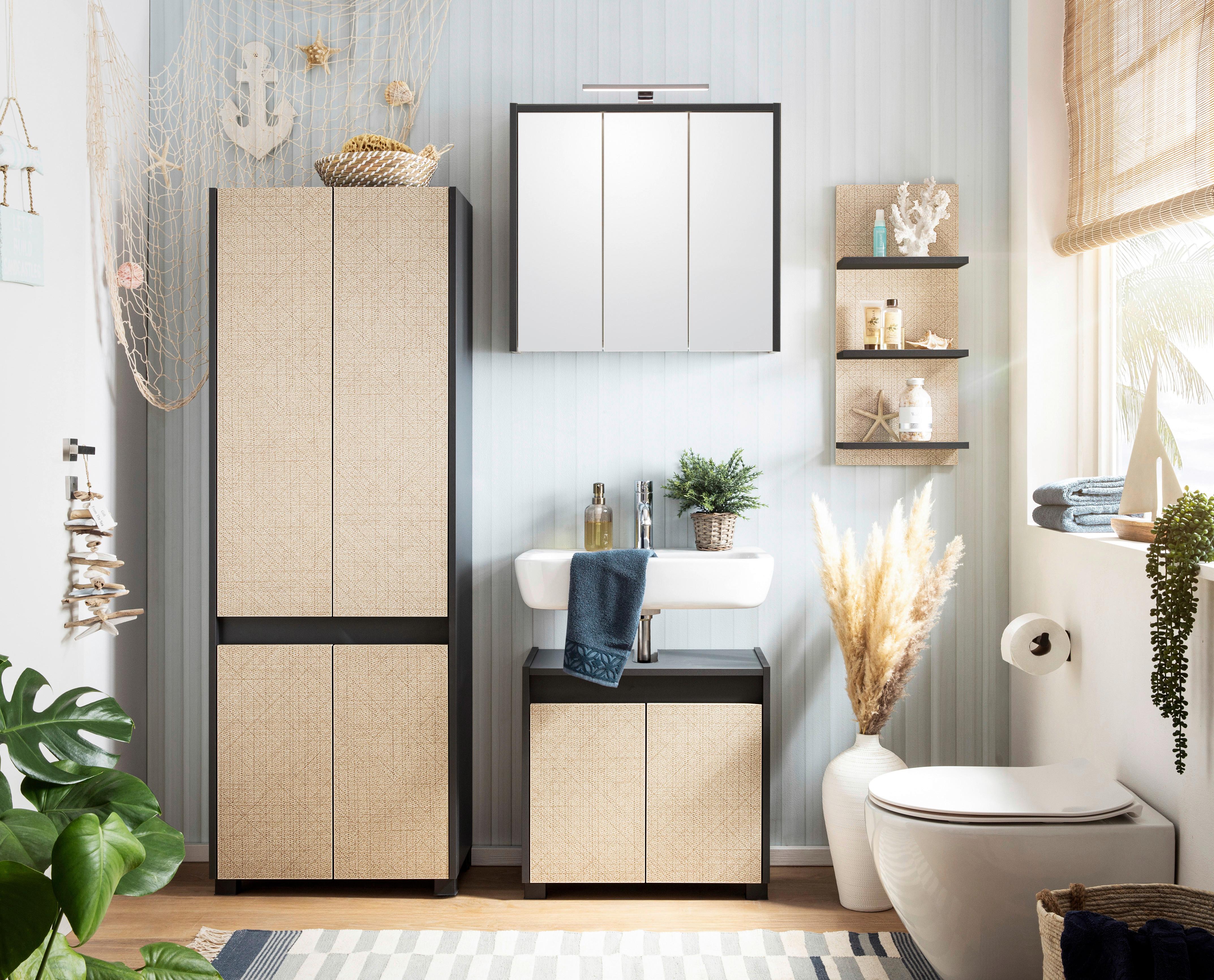 Waschbeckenunterschrank Sander Anthrazit/Beige Holzwerkstoff MID.YOU Möbel > Schränke > Badezimmerschränke > Waschbeckenunterschränke Beige