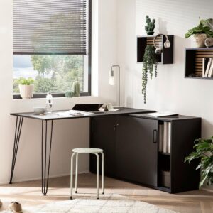 Eckschreibtisch Ekko Schwarz Metall MID.YOU Möbel > Tische > Schreibtische > Eckschreibtische Schwarz