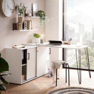 Eckschreibtisch Ekko Weiß/Schwarz Metall MID.YOU Möbel > Tische > Schreibtische > Eckschreibtische Weiß